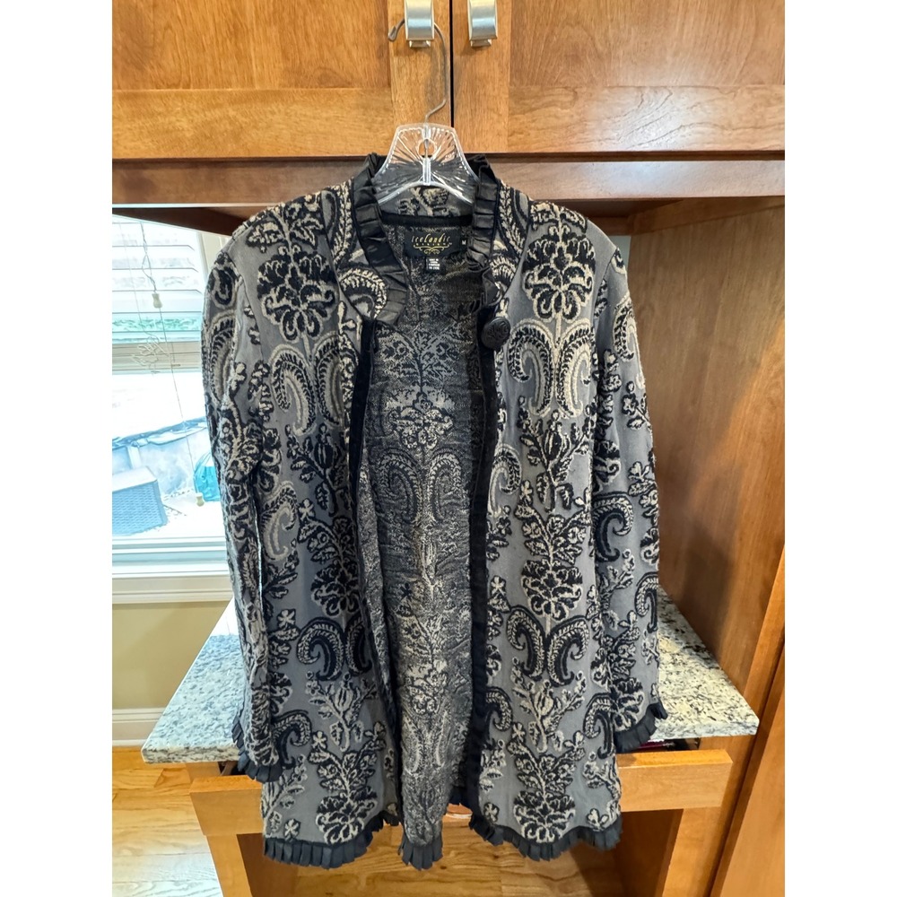 Icelandic Design | Damask Boiled Wool Blend Art-to-Wear Cardigan Coat Duster